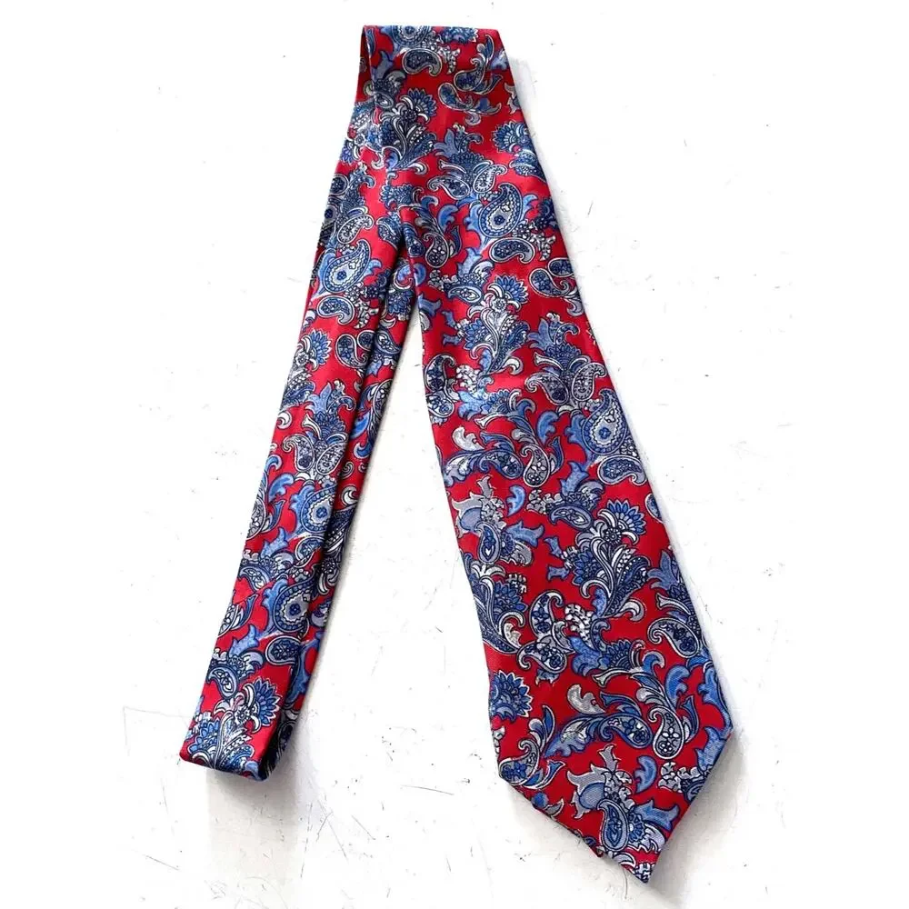 Daniel Cremieux Neck Tie Nwt Red Paisley Silk Seven 7 Fold Hand Made in Italy